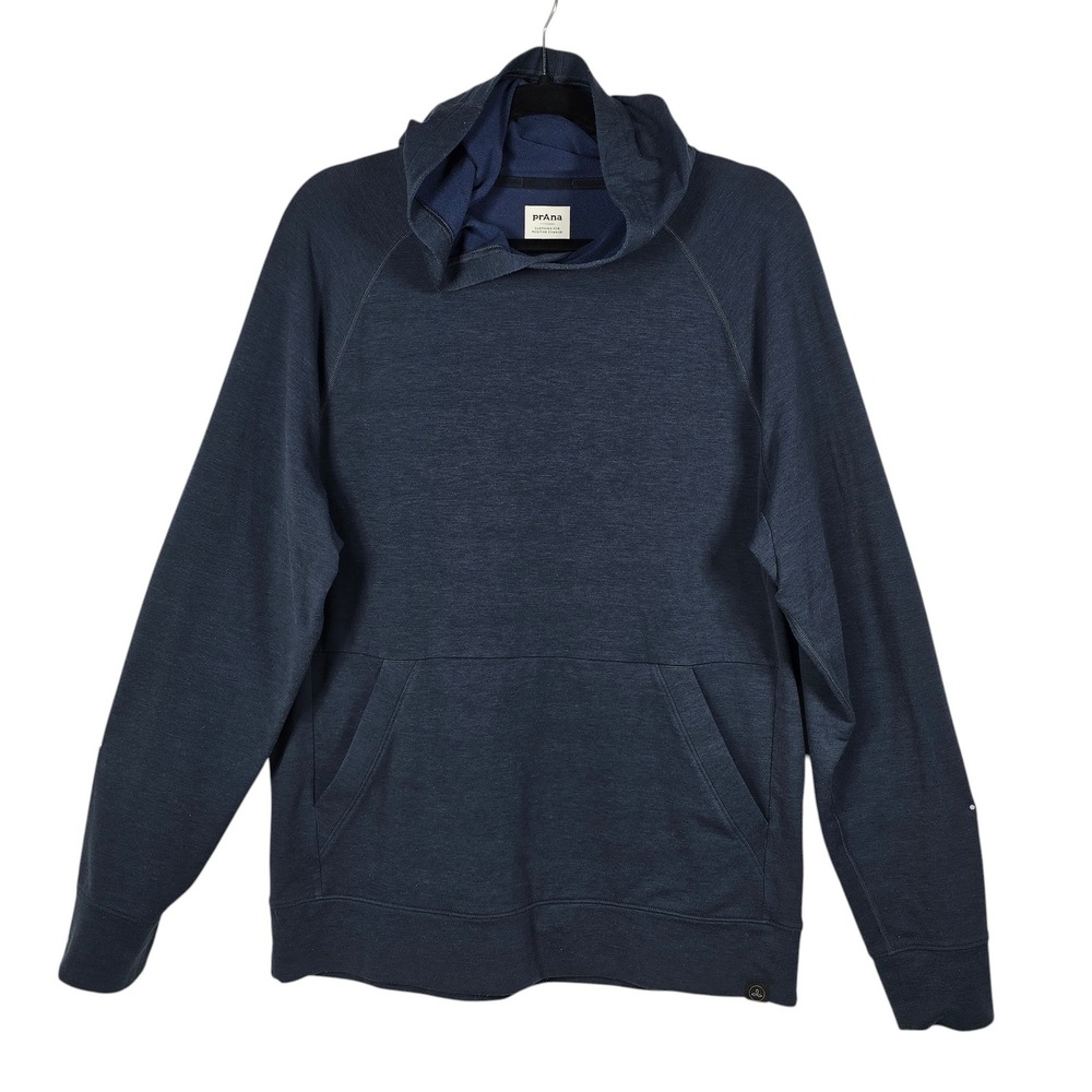 Prana Woman Navy Blue Heathered Pullover Hoodie Kangaroo Pocket Medium Outdoor